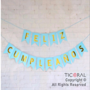 BANDERIN FELIZ CUMPLEA�OS PARTY CELESTE PASTEL CON STAMPING x 1